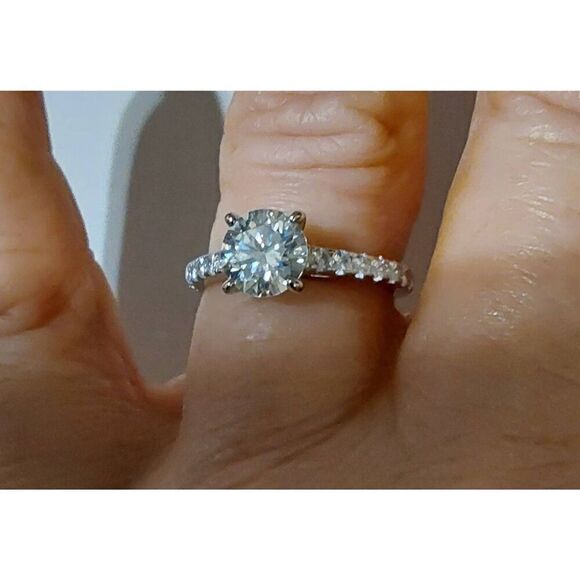 CERTIFIED Genuine Diamond Moissanite Round Engagement Ring~925SS/Platinum Sz 8 - Picture 3 of 7